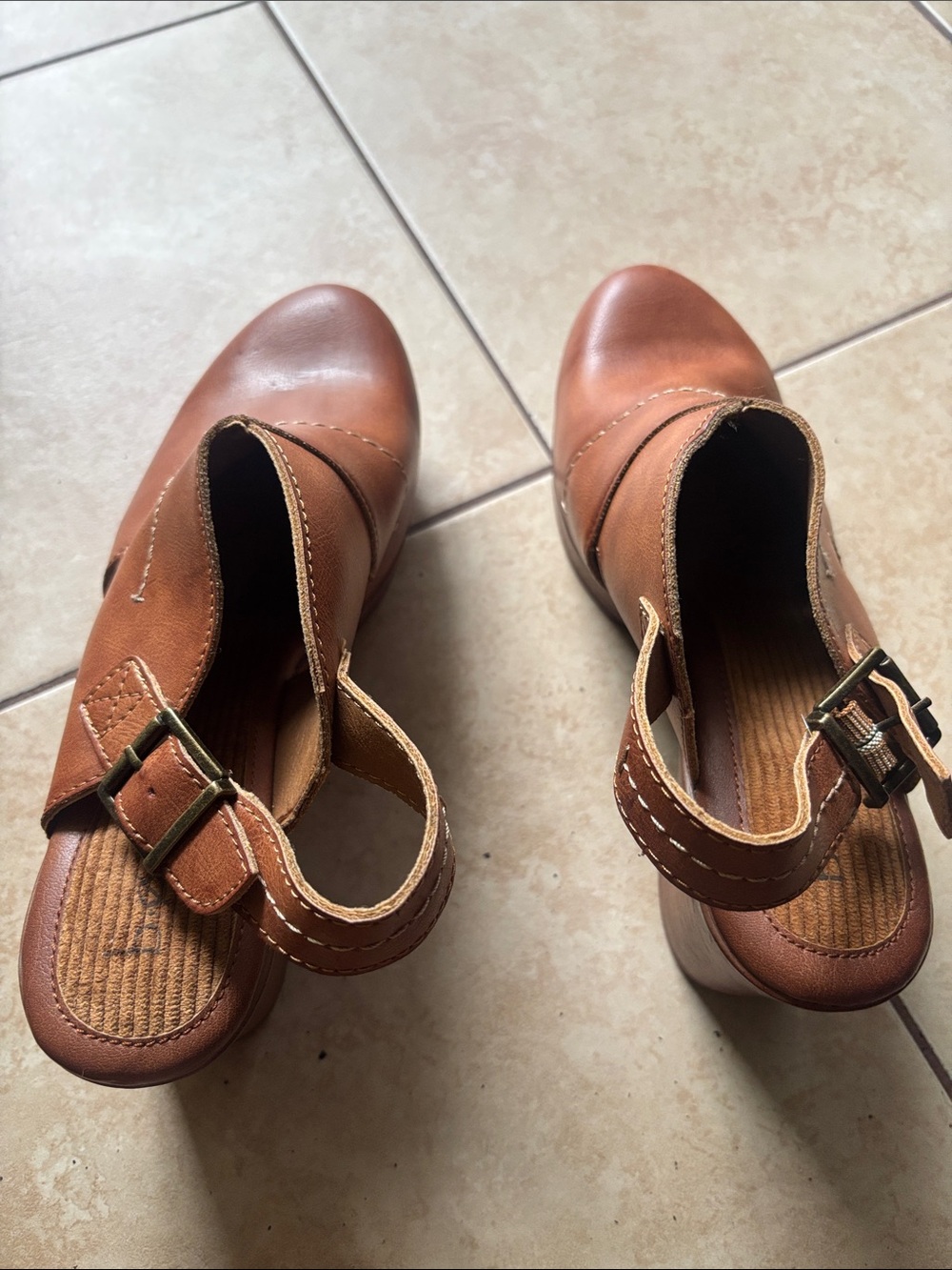 boc Brown Leather Slingback Clogs with Buckle